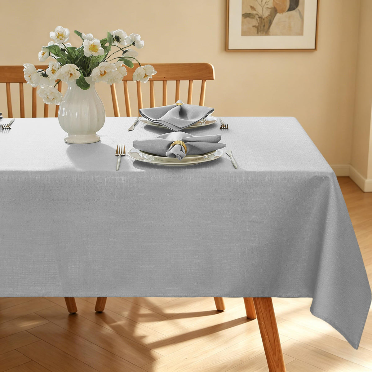 SASTYBALE Rectangle Tablecloth Textured, Beige, 60" x 84"