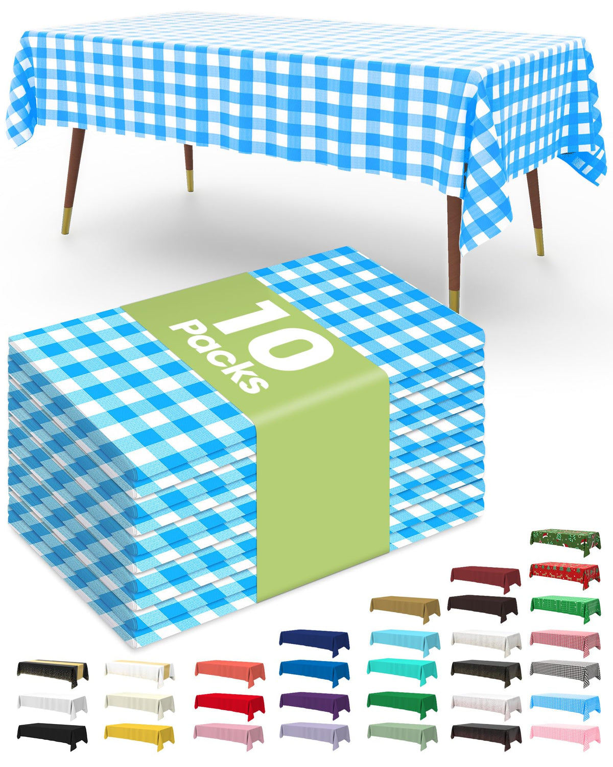 Pureegg Plastic Table Cloth Disposable 10 Pack, 54 x 108 Inch Table Cloths, Halloween Party Decorations, Summerween Decor, Halloween Tablecloths, Rectangle, Plastic Cover, Leakproof & Sturdy, Black