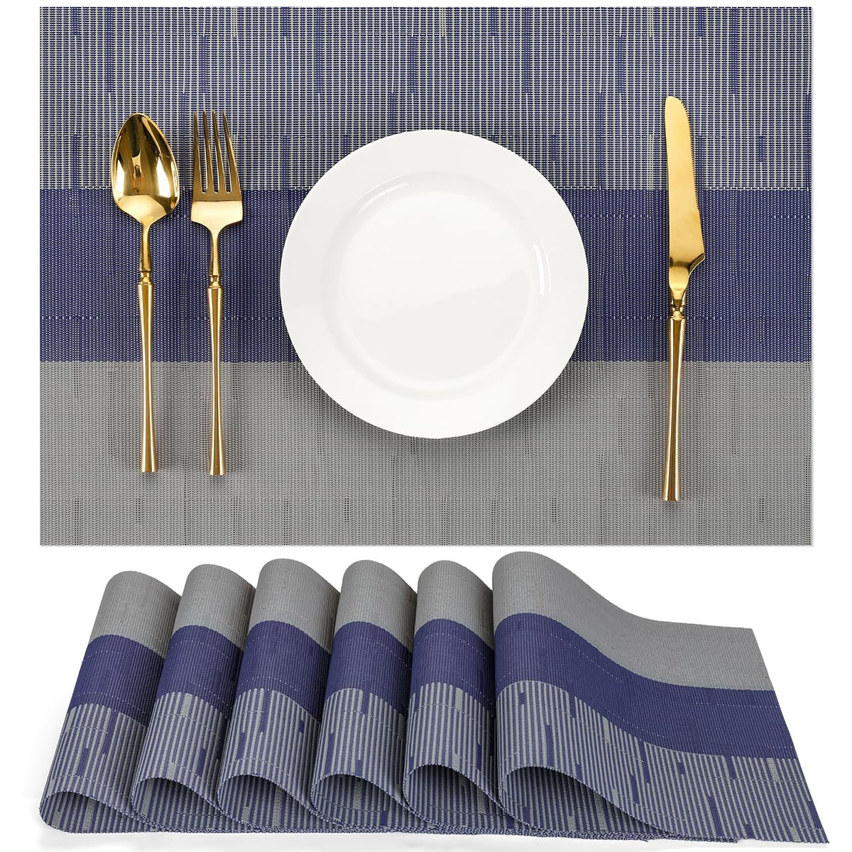 Placemats Set of 6, Vinyl Woven Heat-Resistant Place Mats