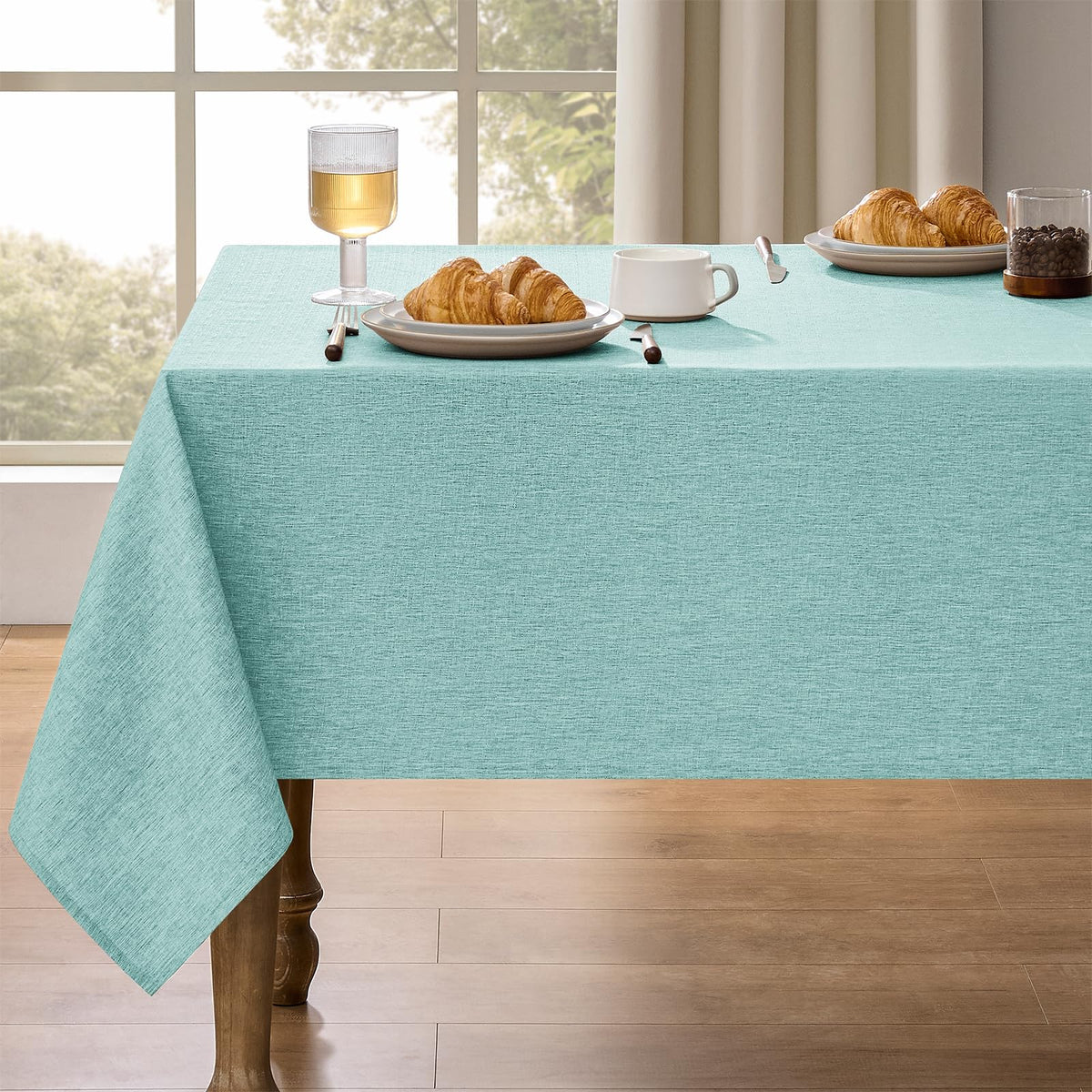 Decorelia Sage Green Linen Textured Tablecloth Rectangular 52 x70 Inch