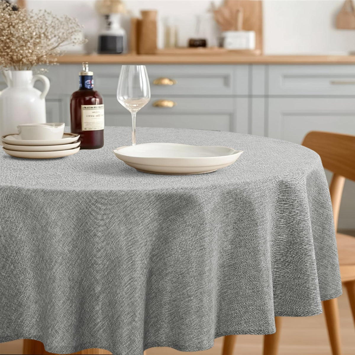 JIUZHEN Faux Linen Rectangle Tablecloth, Wrinkle Stain Resistant Farmhouse Textured Table Cloth Decorative Fabric for Kitchen, Dining, Party, Wedding,Outdoor Use,90 x 132 Inch,Beige