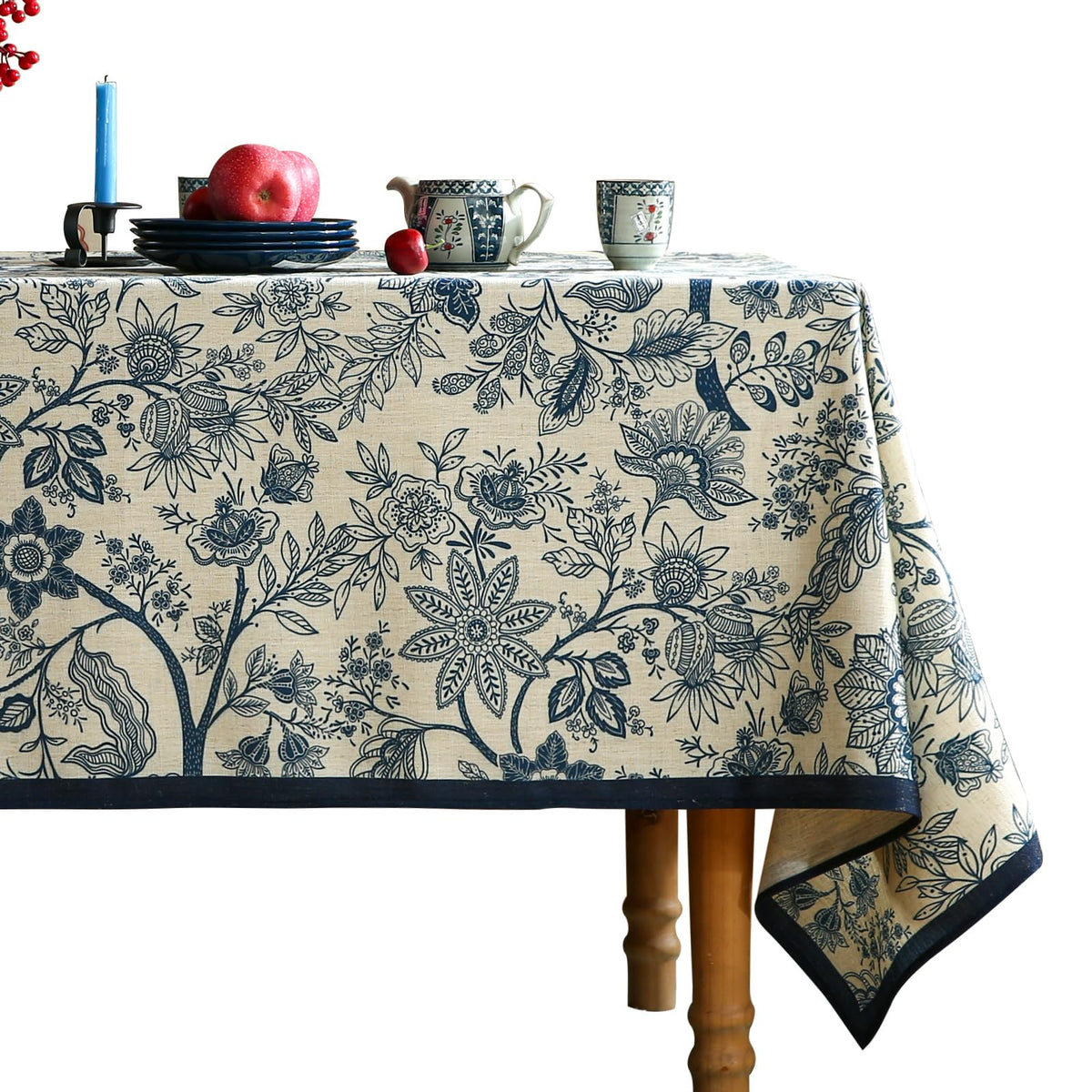 ISAENNE Designer Linen Rectangular Long Tablecloth,118"x67"-Serenity G