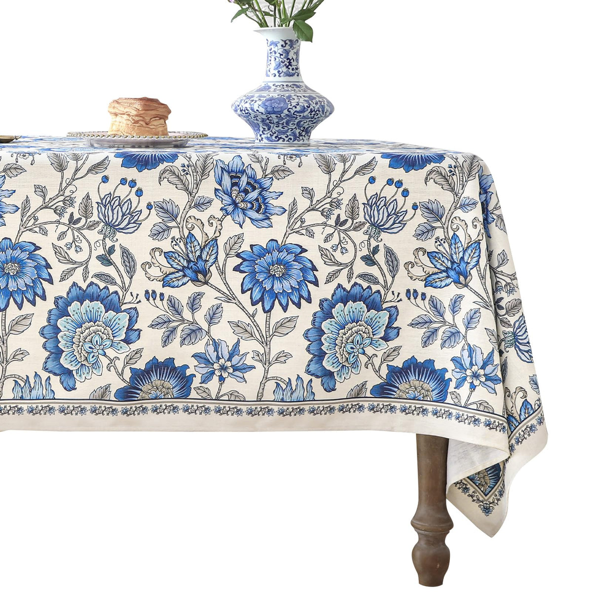 ISAENNE Designer Linen Rectangular Long Tablecloth,118"x67"-Serenity G