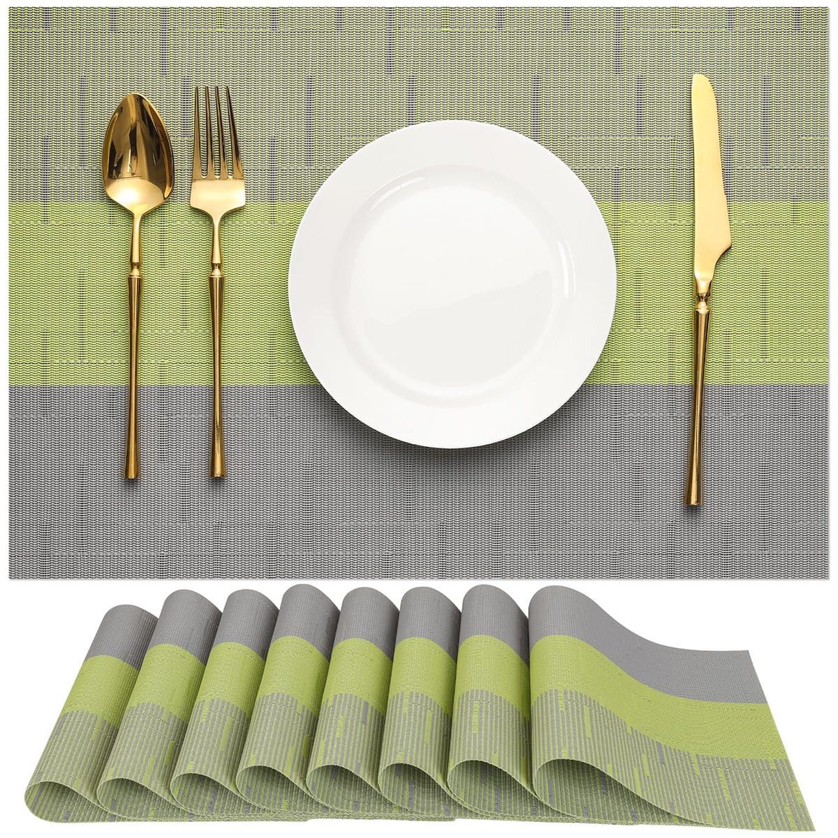 Placemats Set of 6, Vinyl Woven Heat-Resistant Place Mats