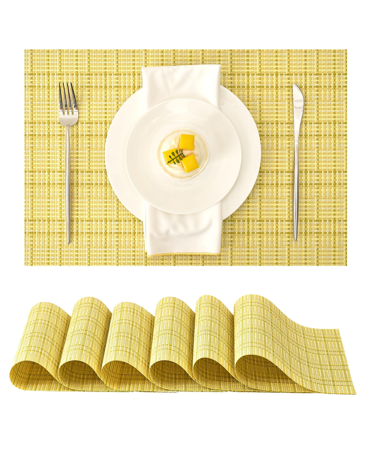 Beige Placemats Set of 8 - Heat-Resistant, Non-Slip Table Mats, Washable Woven Vinyl for Indoor & Outdoor Dining