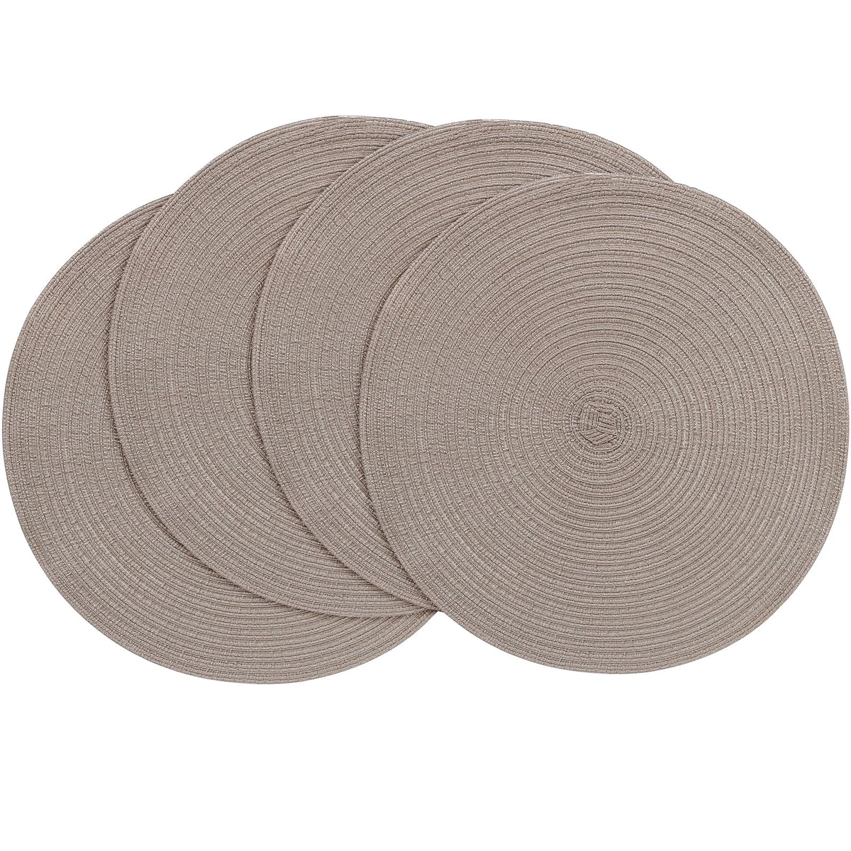 Floroom 15 Inch Round Braided Placemats Set of 4, Washable Heat Resistant Cotton Polyester Circle Place Mats for Kitchen Dining Table - Navy Blue