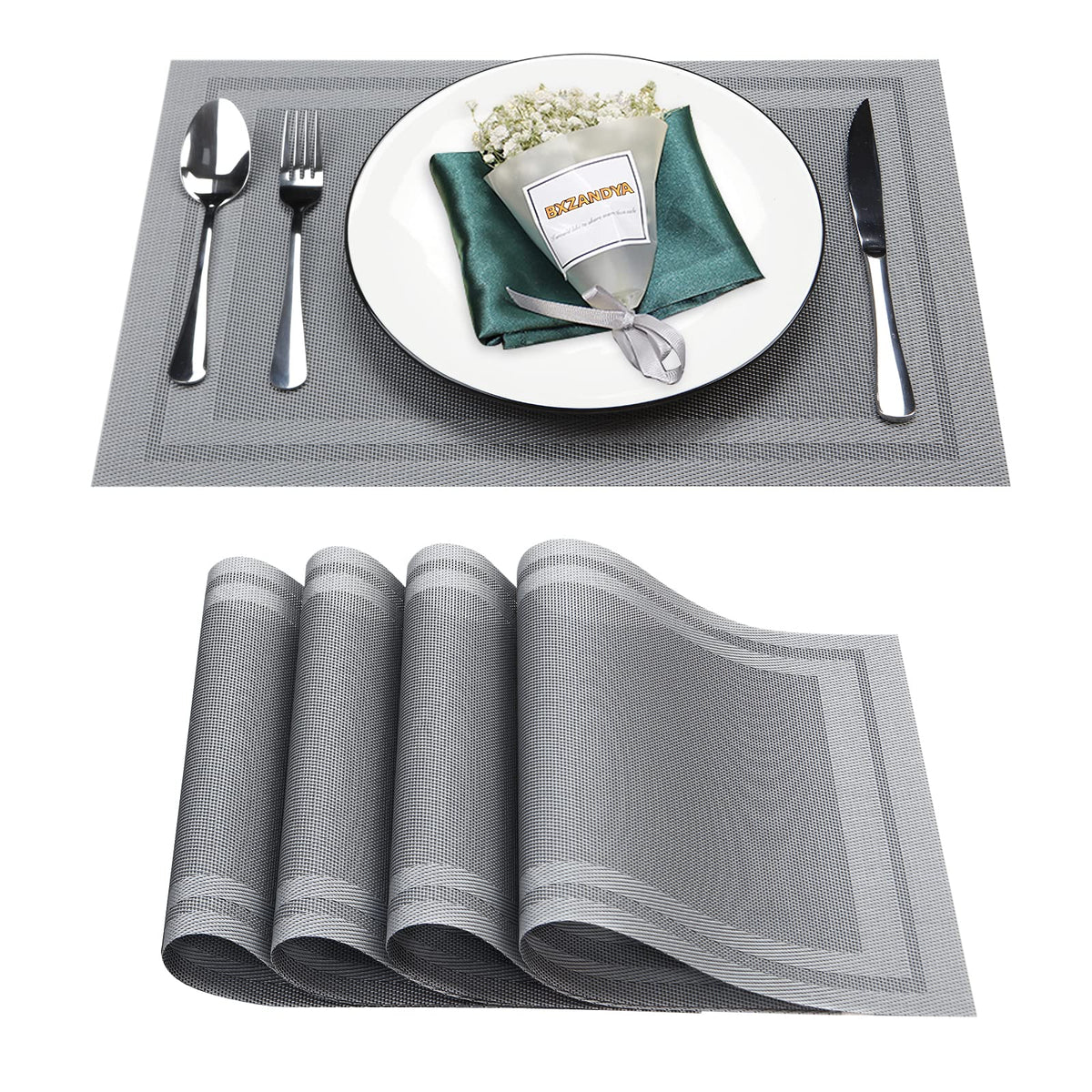 Beige Vinyl Placemats Set of 8,Washable Dining PVC Table Mats