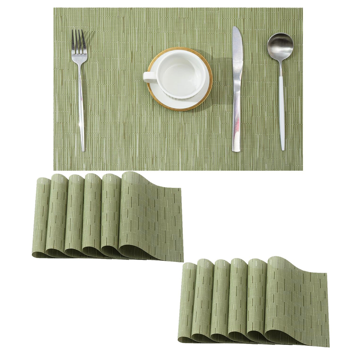 Beige Placemats Set of 4 - Heat-Resistant, Non-Slip Table Mats, Washable Woven Vinyl for Indoor & Outdoor Dining