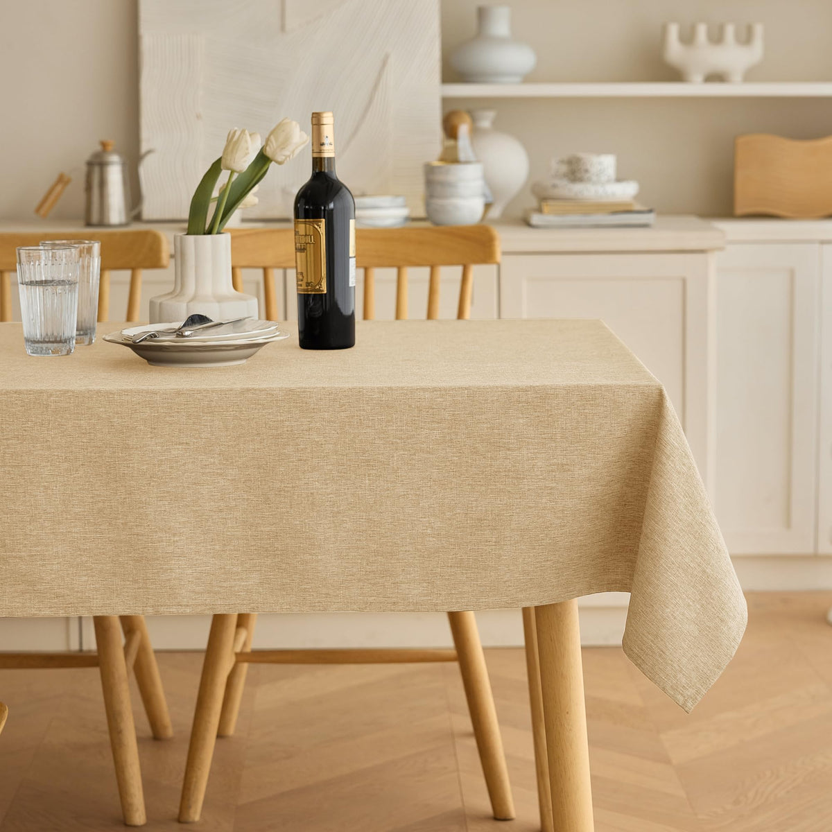 Decorelia Sage Green Linen Textured Tablecloth Rectangular 52 x70 Inch