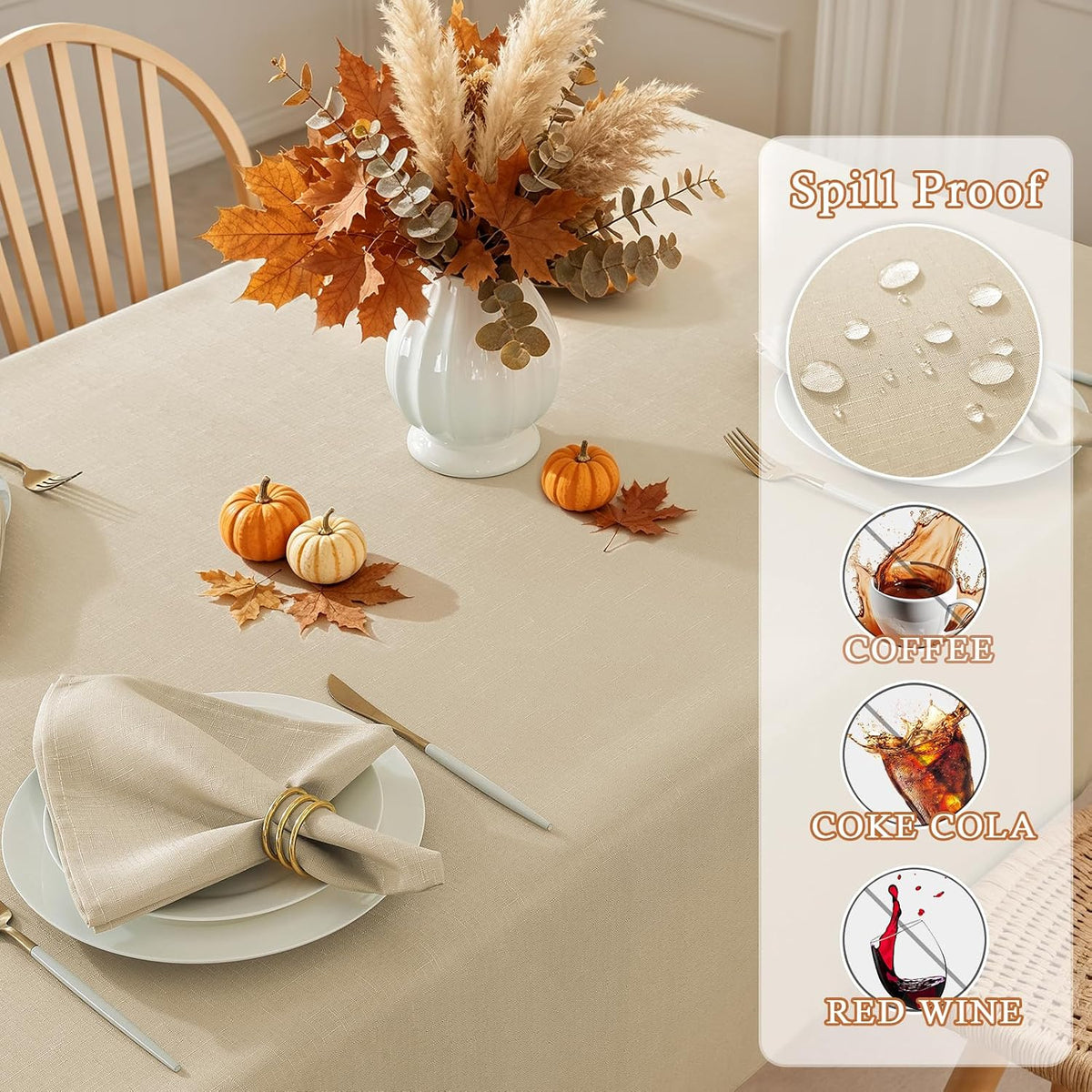 SASTYBALE Rectangle Tablecloth Textured, Beige, 60" x 84"