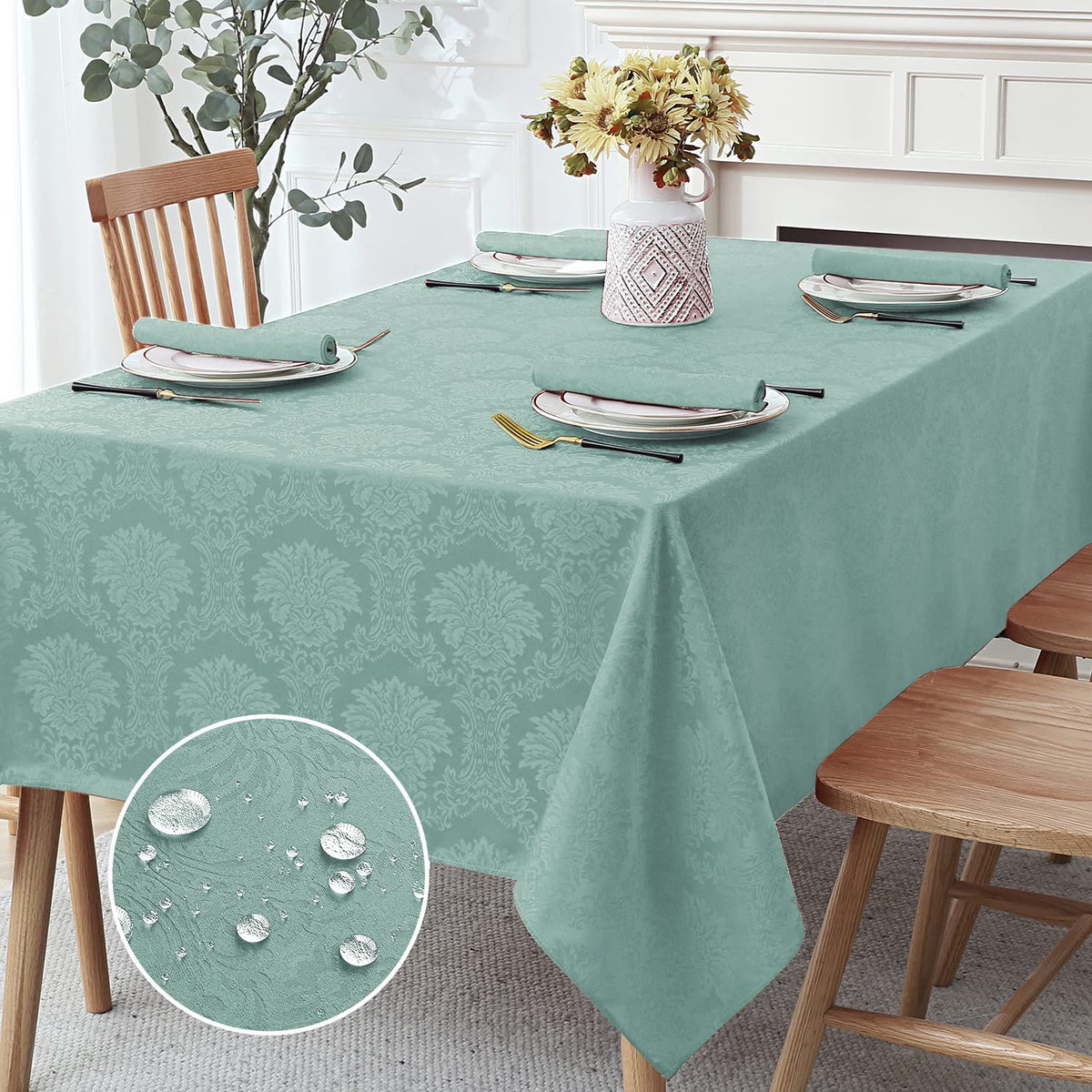 Romanstile Jacquard Rectangle Tablecloth 60 x 120 Inch, White