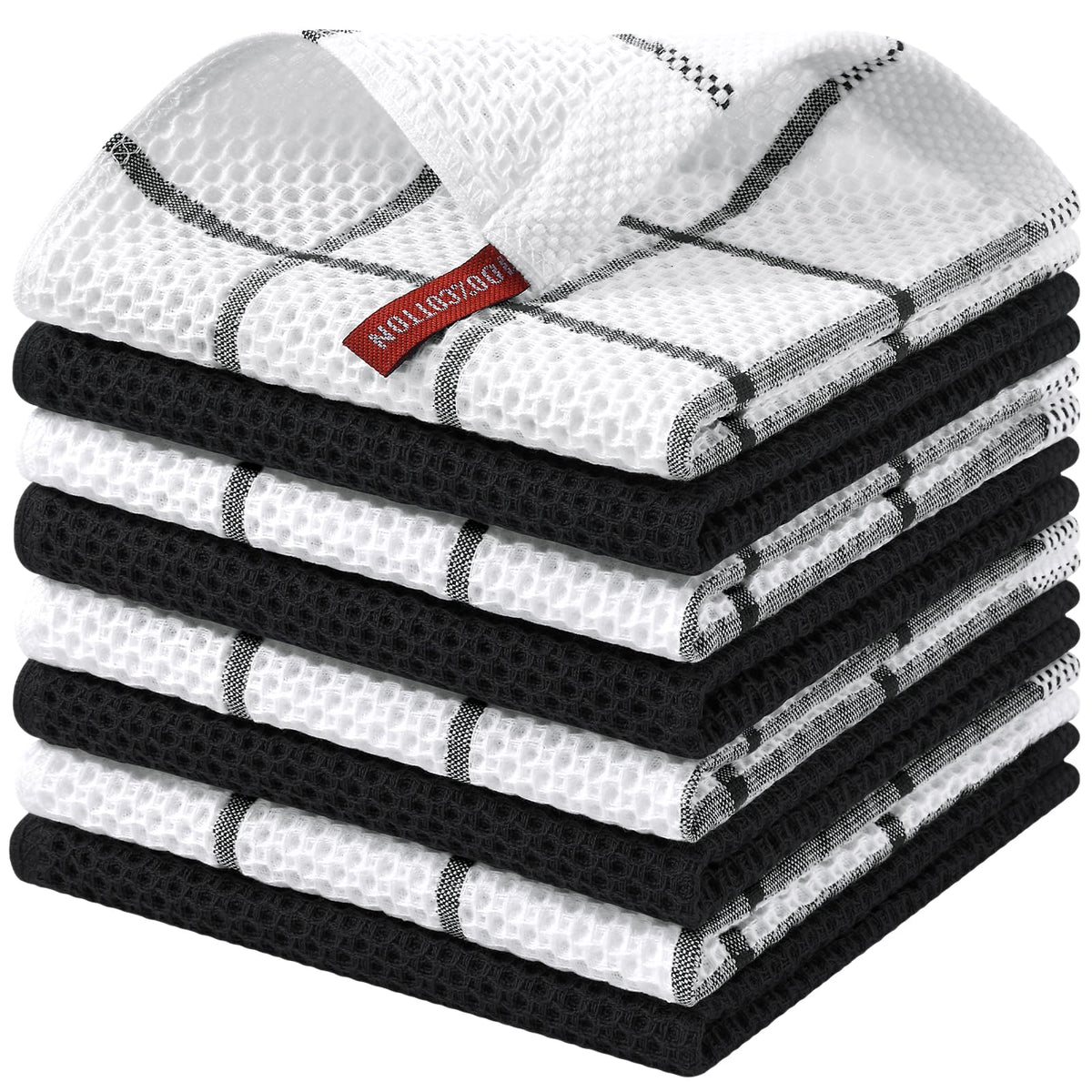Homaxy 100% Cotton Waffle Weave Kitchen Dish Cloths 8-Pack, Dark Grey