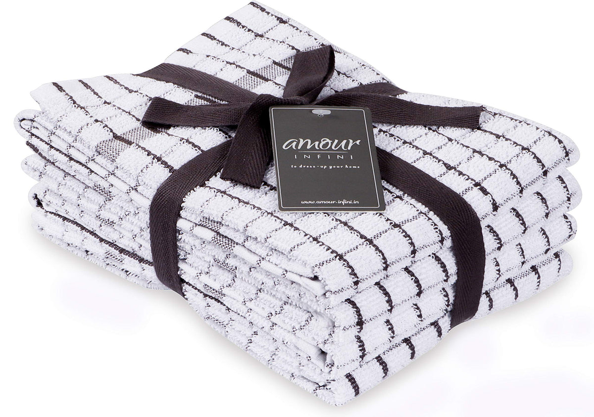 AMOUR INFINI Kitchen Dish Cloths Set of 8 - Ultra Soft, Highly Absorbent, Quick-Drying Terry Cotton Dishcloths 12"x12" Inch Wash & Cleaning Cloths for Kitchen & Dishwashing (D.Grey)