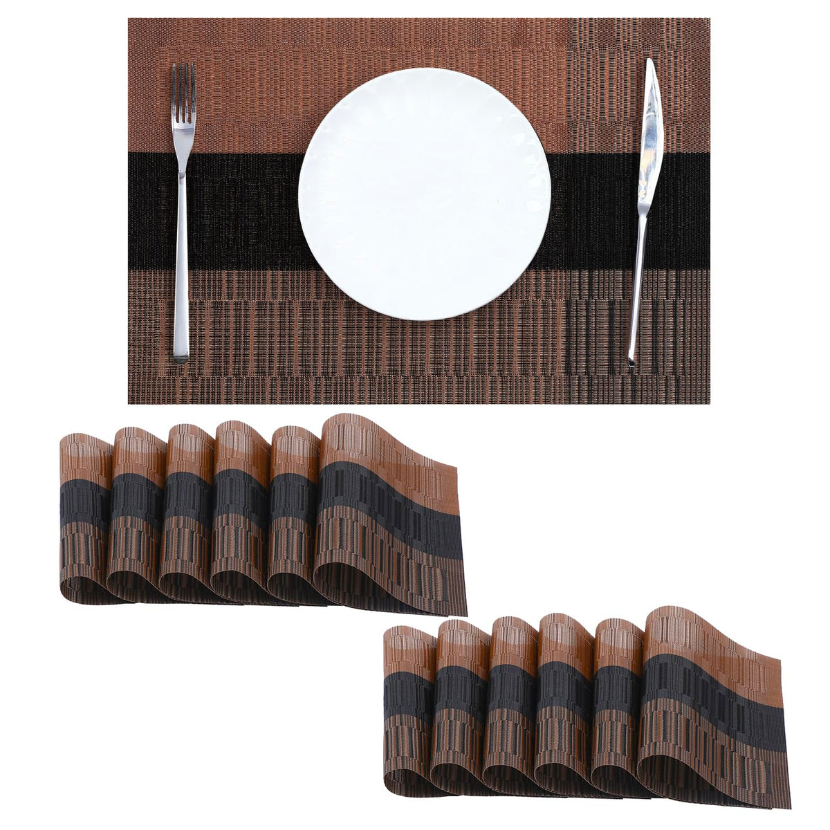 Beige Placemats Set of 8 - Heat-Resistant, Non-Slip Table Mats, Washable Woven Vinyl for Indoor & Outdoor Dining