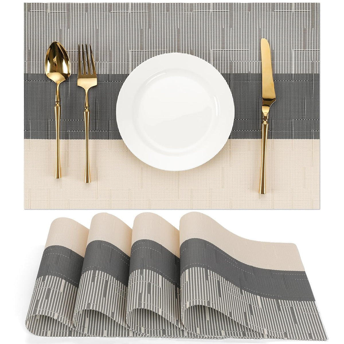 Placemats Set of 6, Vinyl Woven Heat-Resistant Place Mats