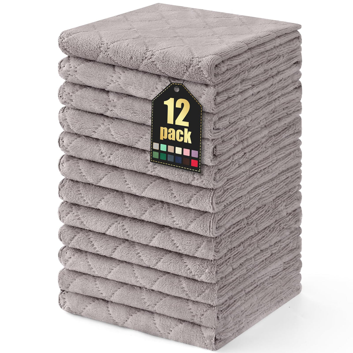 Homaxy 12 Pack Super Soft & Absorbent Dish Cloths, 10" x 10", Grey