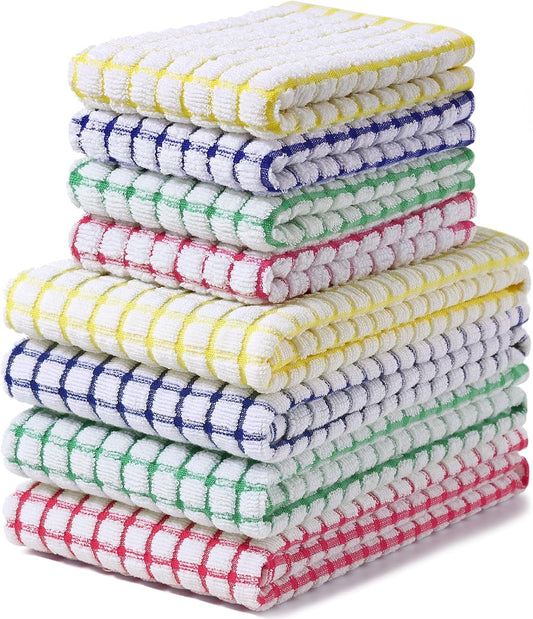 Homaxy Cotton Terry Kitchen Towels and Dishcloths Set of 8, Mixed Color