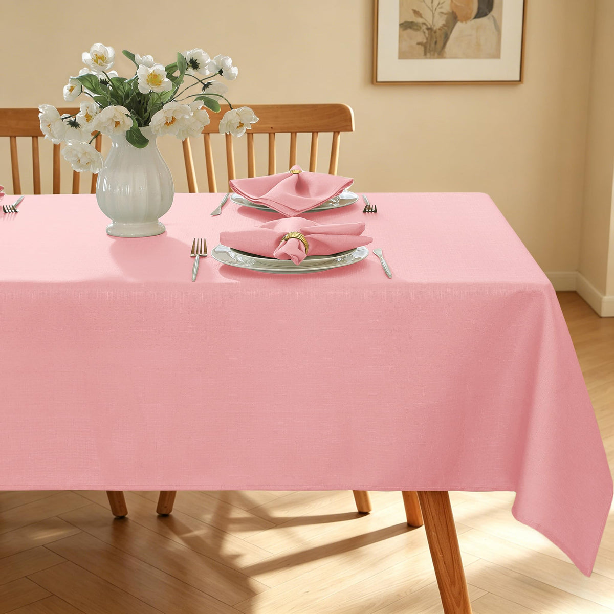 SASTYBALE Rectangle Tablecloth Textured, Beige, 60" x 84"