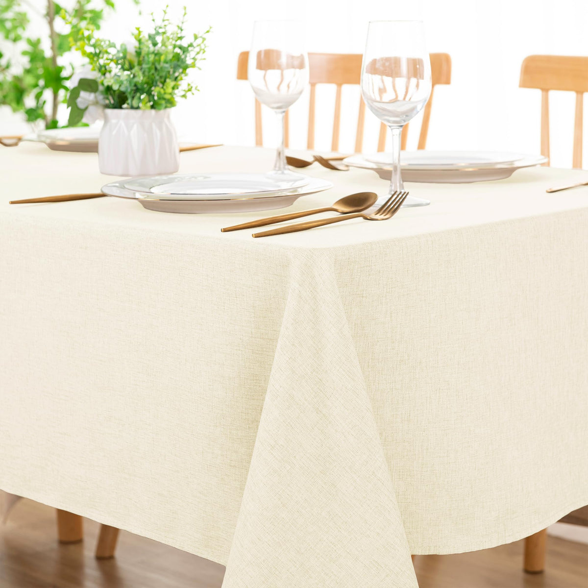 DWCN Rectangle Faux Linen Tablecloth, Table Cover, 54 x 108 Inch, Beige