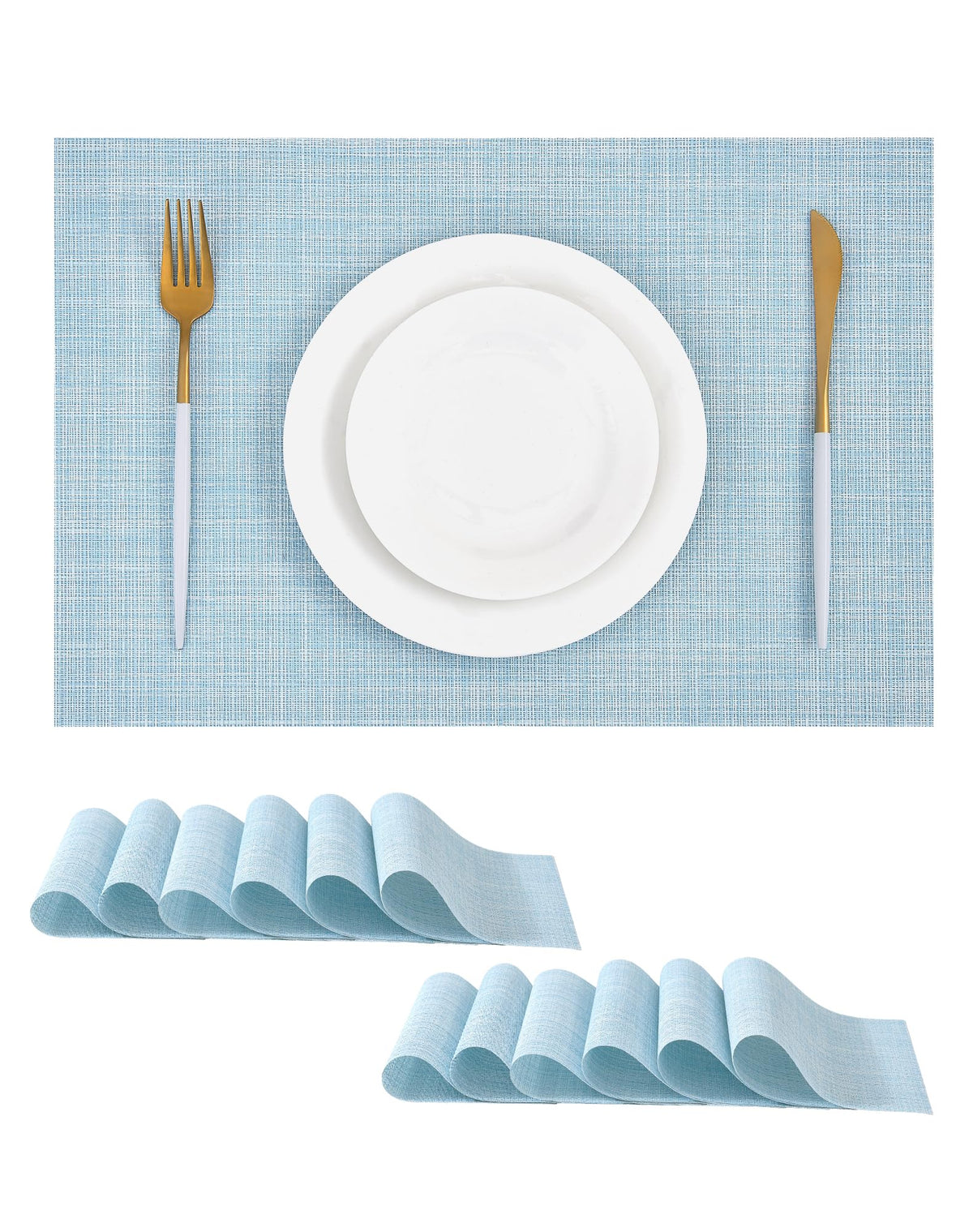 Beige Placemats Set of 6 - Heat-Resistant, Non-Slip Table Mats, Washable Woven Vinyl for Indoor & Outdoor Dining