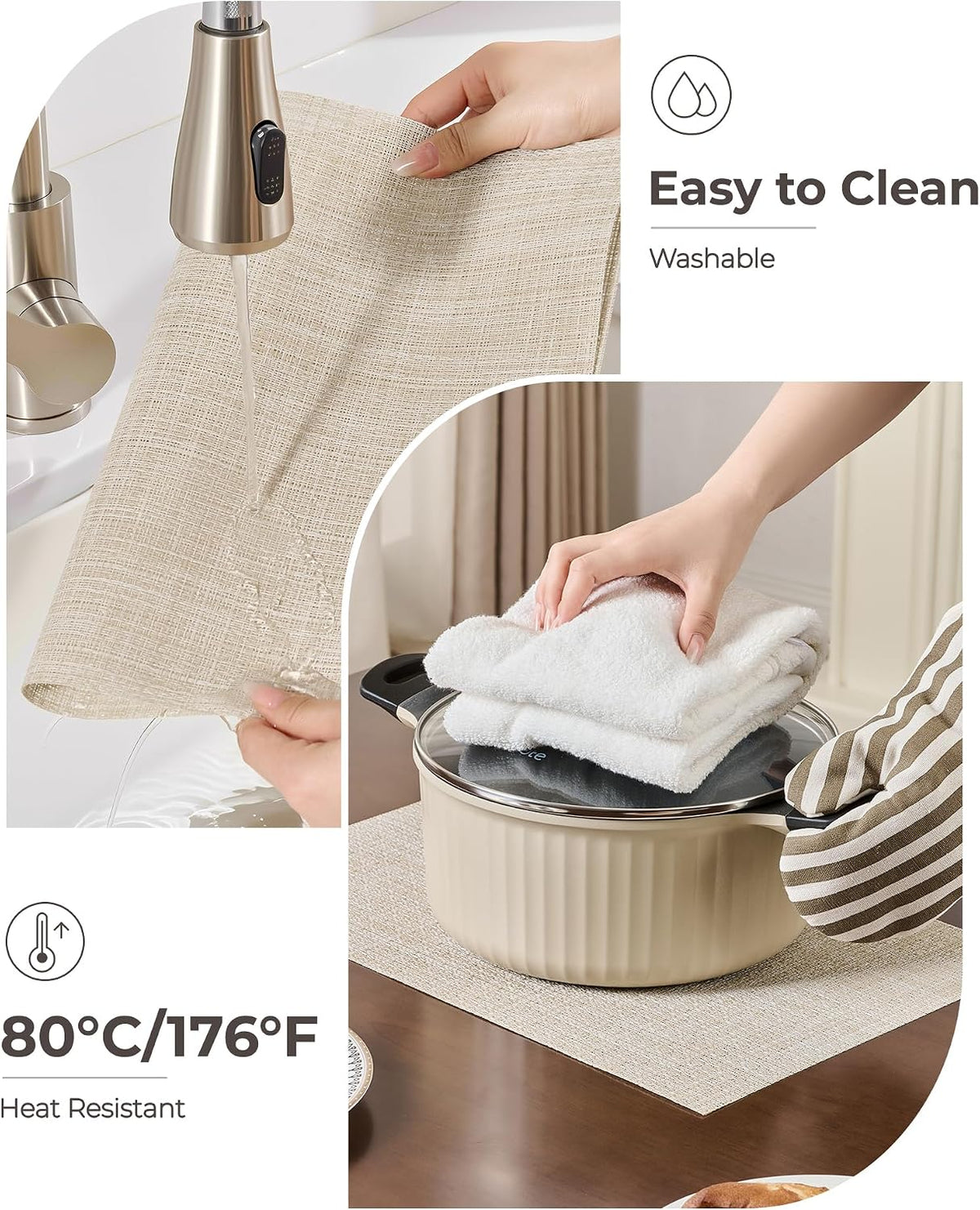 Beige Placemats Set of 8 - Heat-Resistant, Non-Slip Table Mats, Washable Woven Vinyl for Indoor & Outdoor Dining