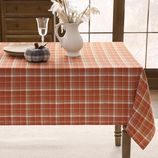 Romanstile Fall Checkered Tablecloth Rectangle, 54 x 80 Inch, Orange
