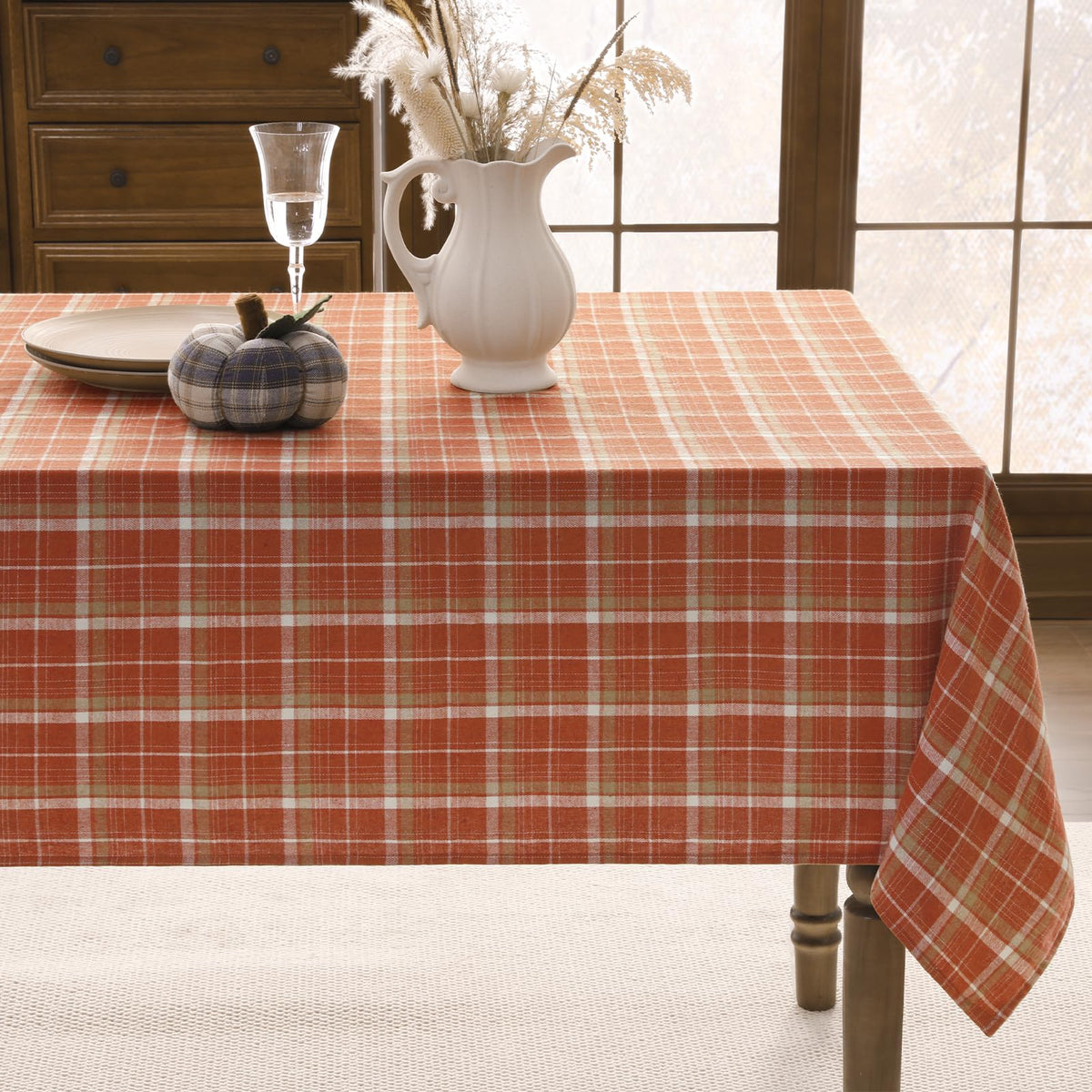 Romanstile Fall Checkered Tablecloth Rectangle, 54 x 80 Inch, Orange
