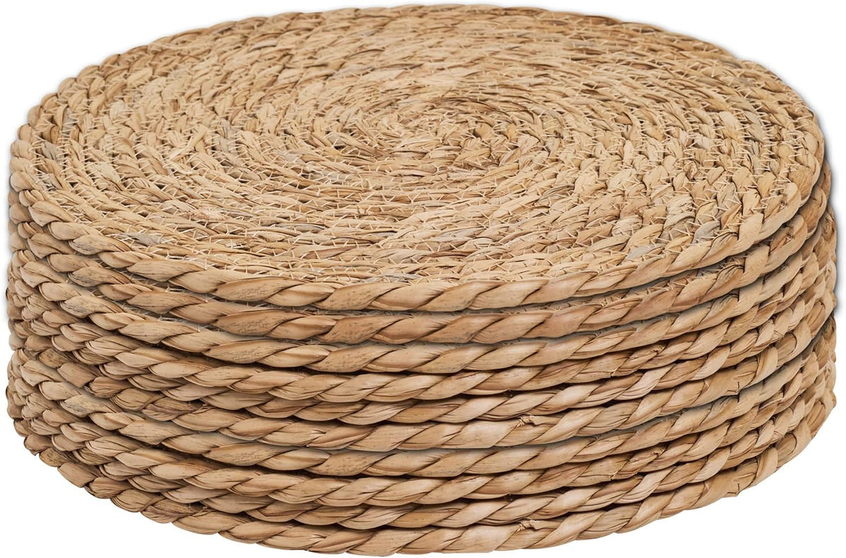 Defined Deco Woven Placemats Set of 10,12" Round Rattan Placemats,Natural Hand-Woven Water Hyacinth Placemats,Farmhouse Weave Place Mats,Rustic Braided Wicker Table Mats for Dining Table,Home,Wedding.
