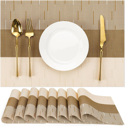 Placemats Set of 8, Vinyl Woven Heat-Resistant Place Mats