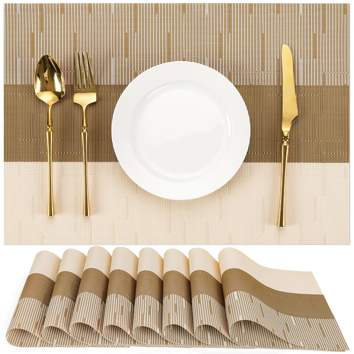 Placemats Set of 6, Vinyl Woven Heat-Resistant Place Mats