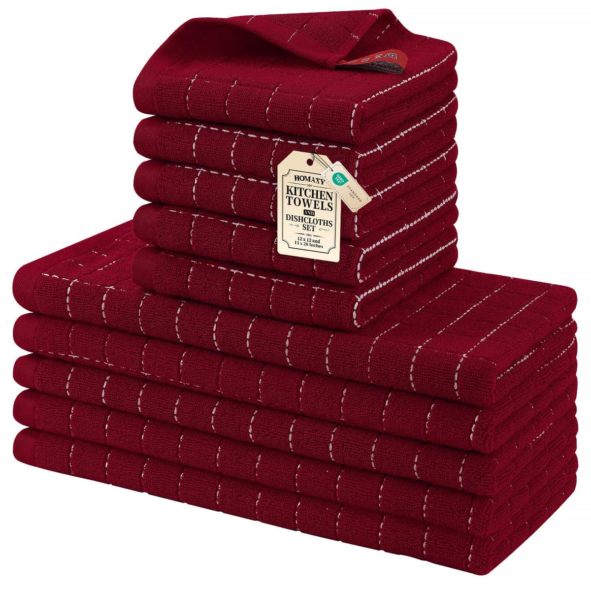 Homaxy Cotton Terry Kitchen Towels and Dishcloths Set of 8, Black