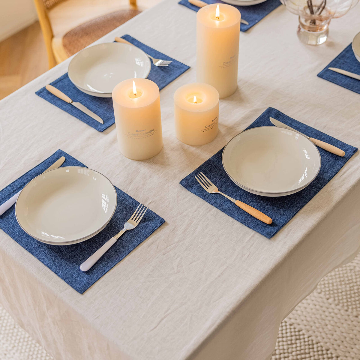Home Brilliant Linen Placemats Set of 4 Heat Resistant Dining Table Cloth Place Mats Kitchen Table Mats Placemats Table Decor, Natural Linen