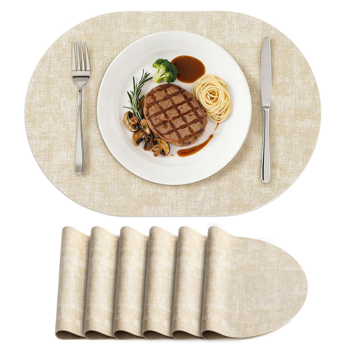 homing Heat Resistant Oval Placemats Set of 6, Beige