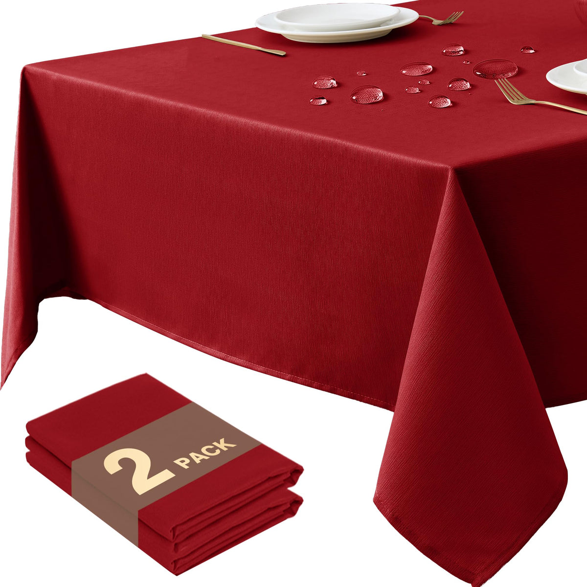 Fall Tablecloths Rectangular 6ft, 2-Pack Waterproof Slub Texture