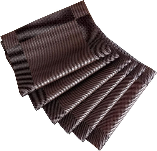 Table Placemats Dining Table Place Mats Set of 6 Heat Resistant Insulation Non-Slip Vinyl for Kitchen Dining Room 18" * 12" Brown