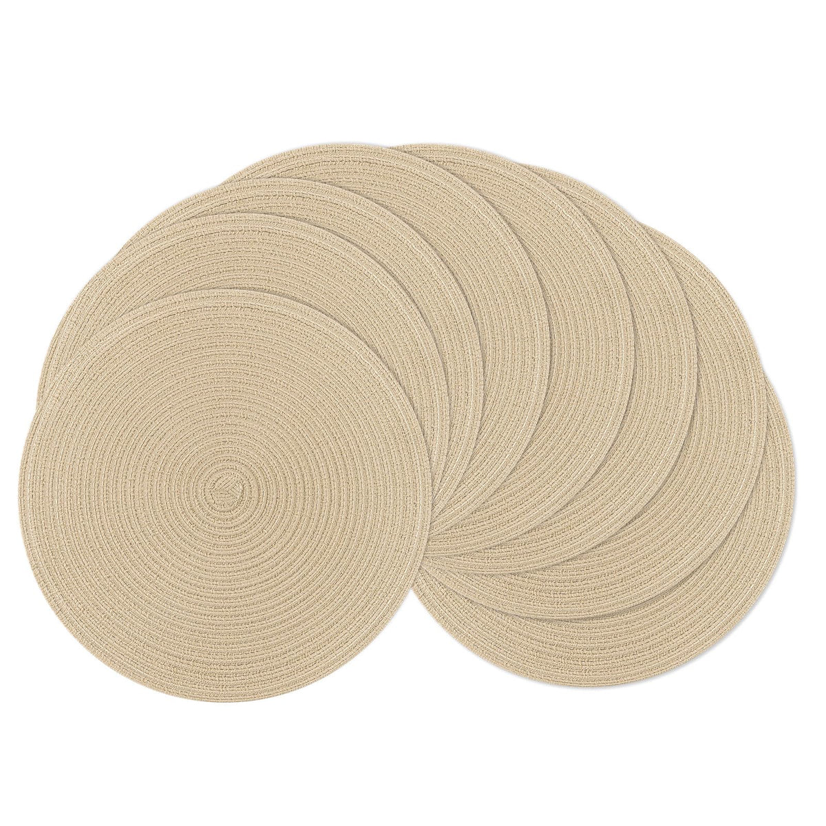 SHACOS Round Braided Placemats Set of 8 Cotton Fabric Round Table Mats Non Slip Washable 15 inch Round Place Mats Home Party Table Decor (Beige, 8)