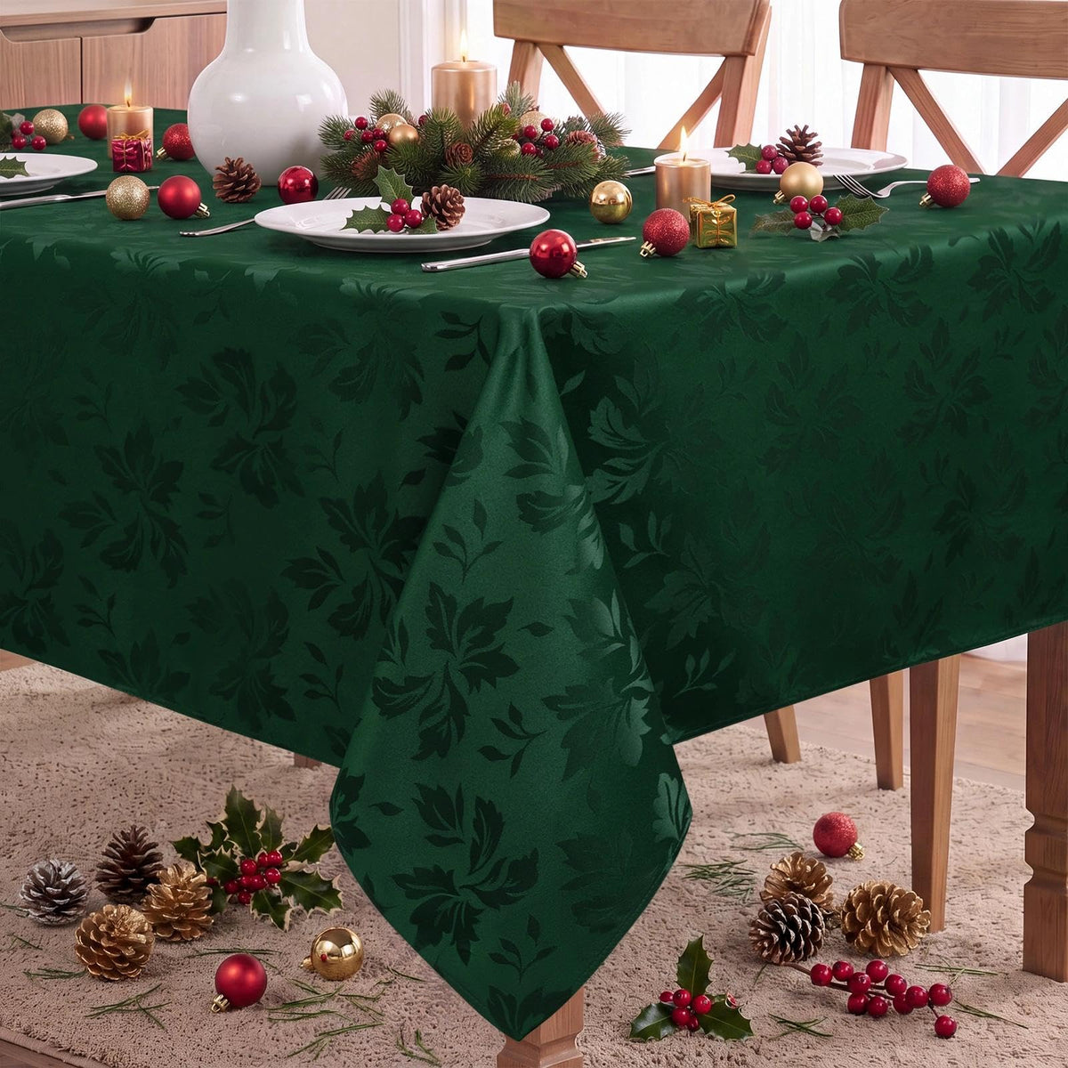 Romanstile Jacquard Rectangle Tablecloth 60 x 120 Inch, White