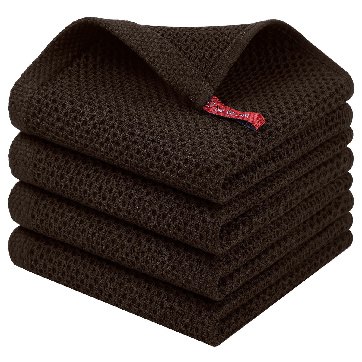 Homaxy 100% Cotton Waffle Weave Kitchen Dish Cloths, 4-Pack, Dark Grey
