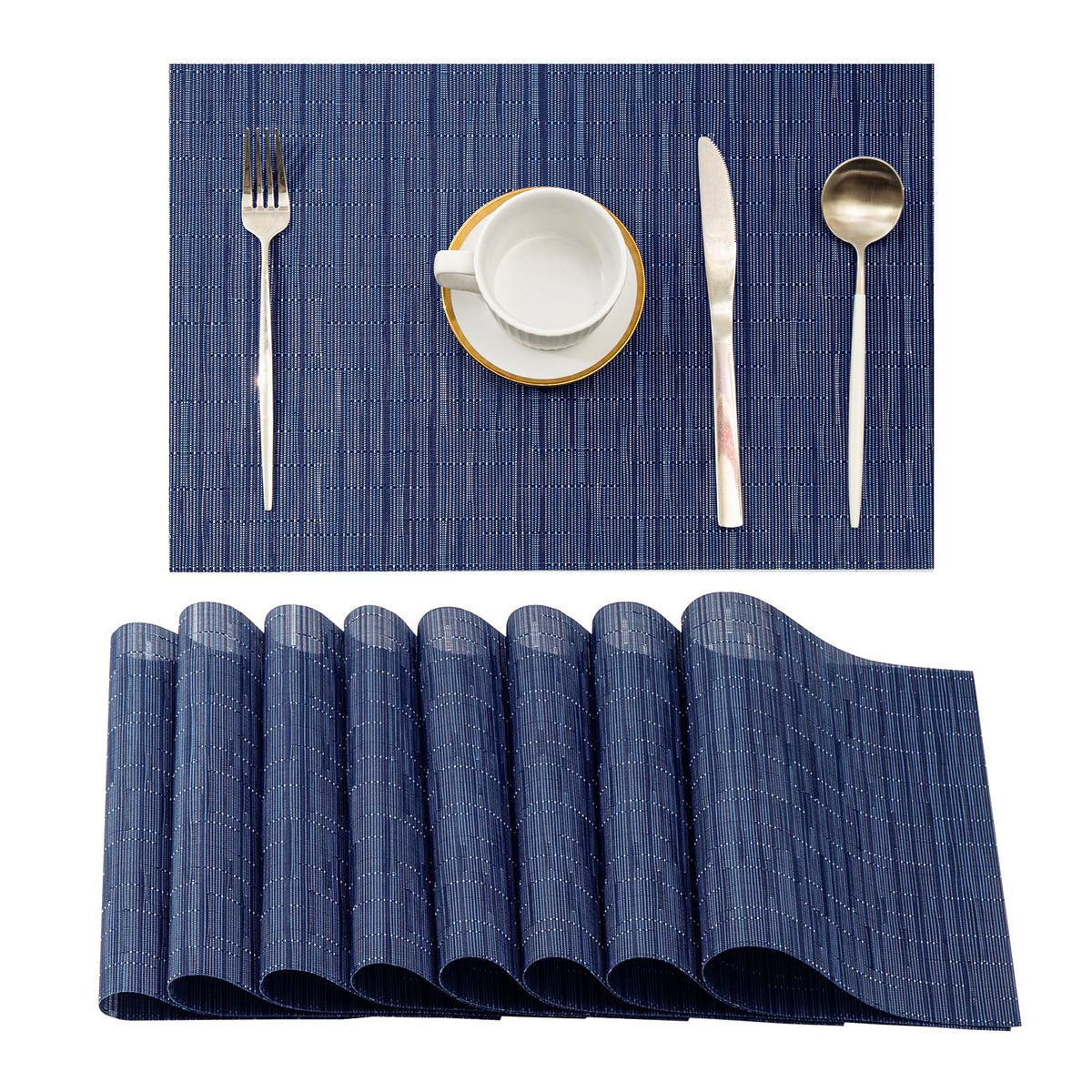 Beige Placemats Set of 6 - Heat-Resistant, Non-Slip Table Mats, Washable Woven Vinyl for Indoor & Outdoor Dining