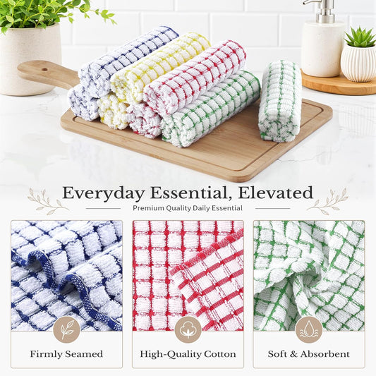 Homaxy 8 Pack Terry Kitchen Dish Cloths, 12"x12", Blue/Yellow/Red/Green