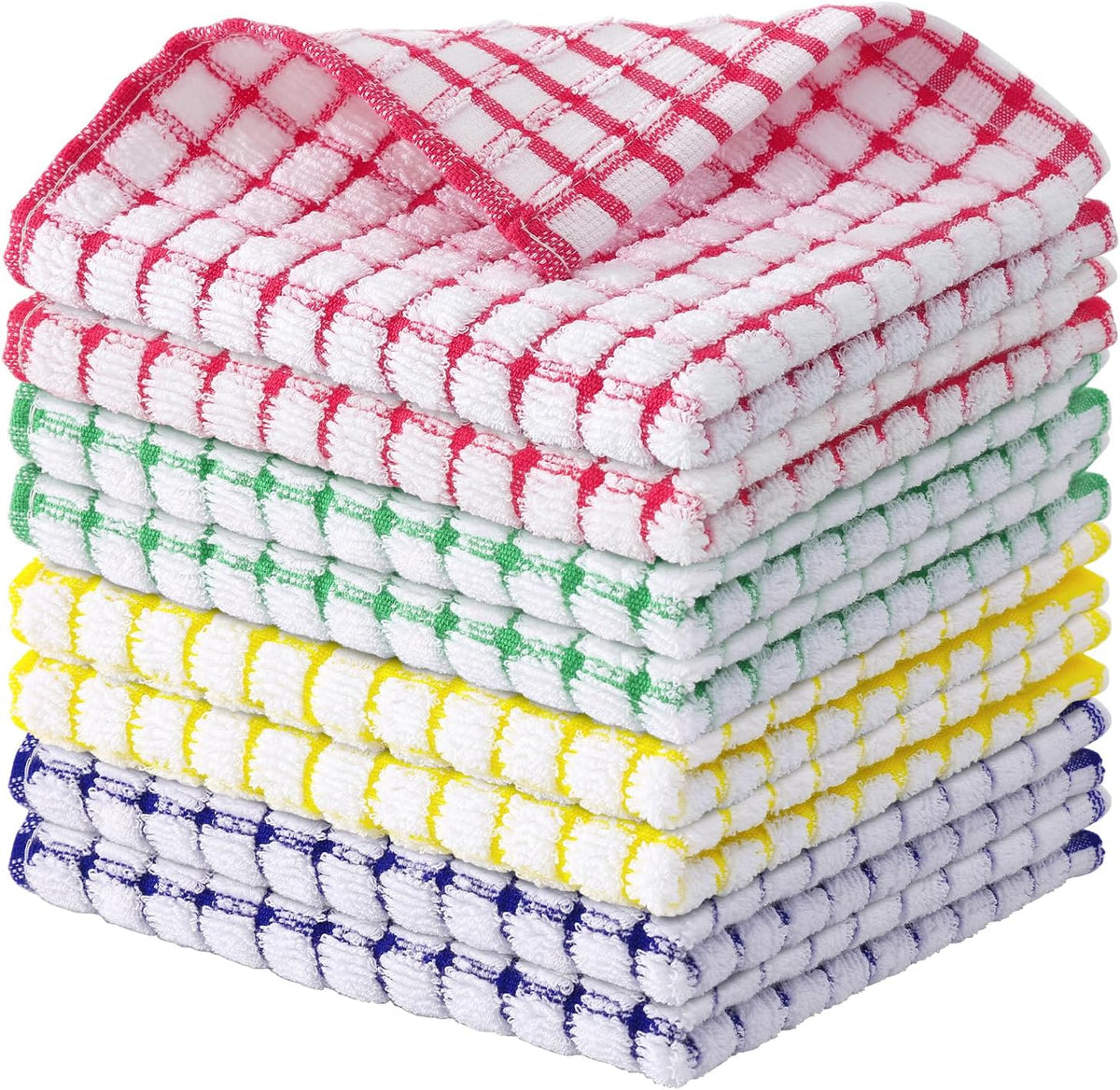Kitinjoy Cotton 8 Pack Terry Kitchen Dish Cloths, Mixed Color