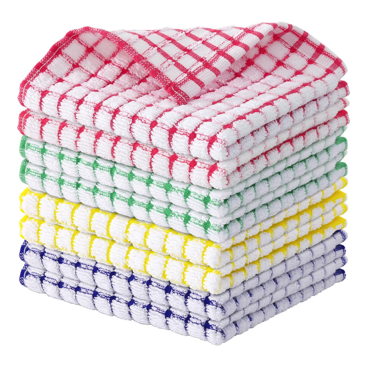 Kitinjoy Cotton 8 Pack Terry Kitchen Dish Cloths, Mixed Color