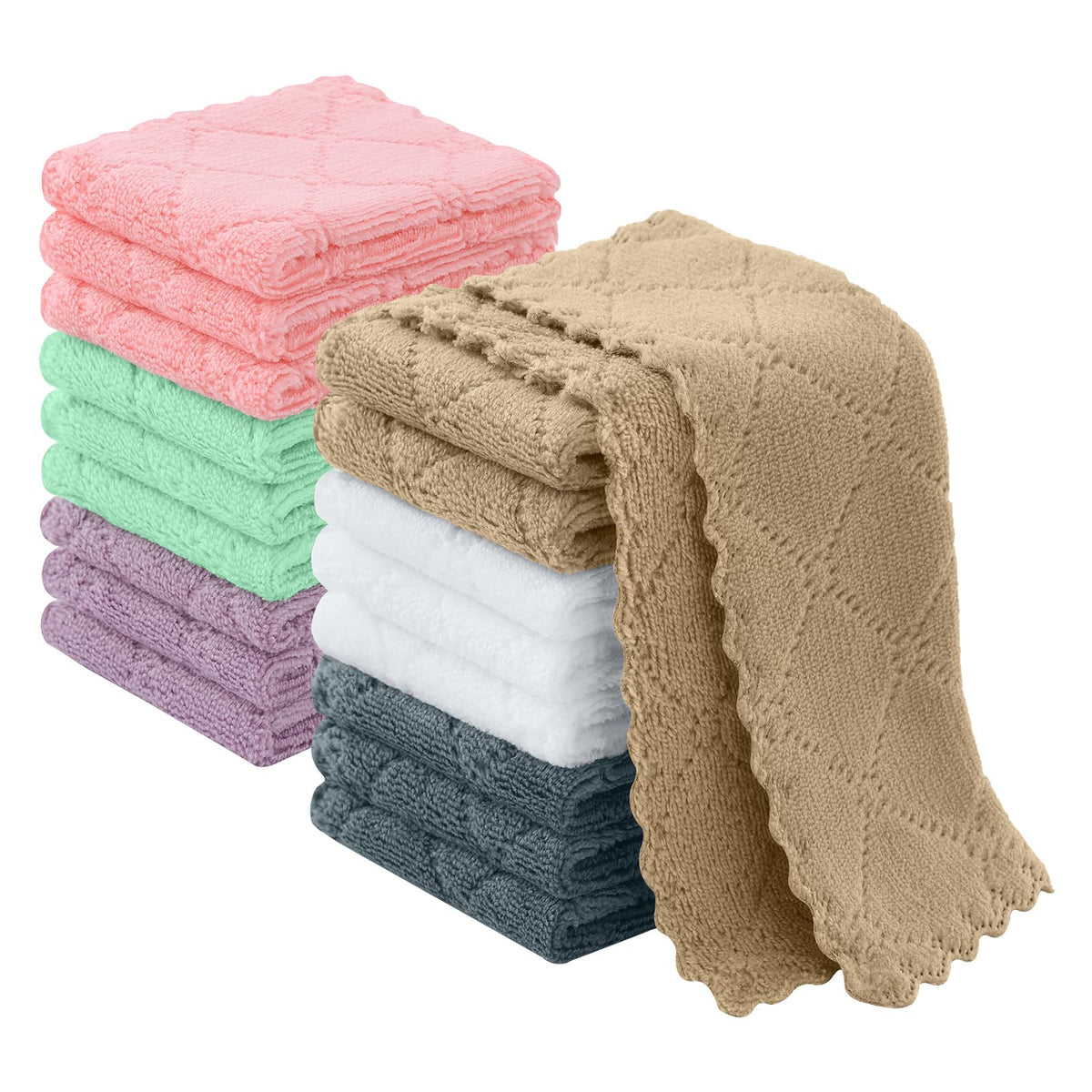Homaxy 12 Pack Super Soft & Absorbent Dish Cloths, 10" x 10", Grey