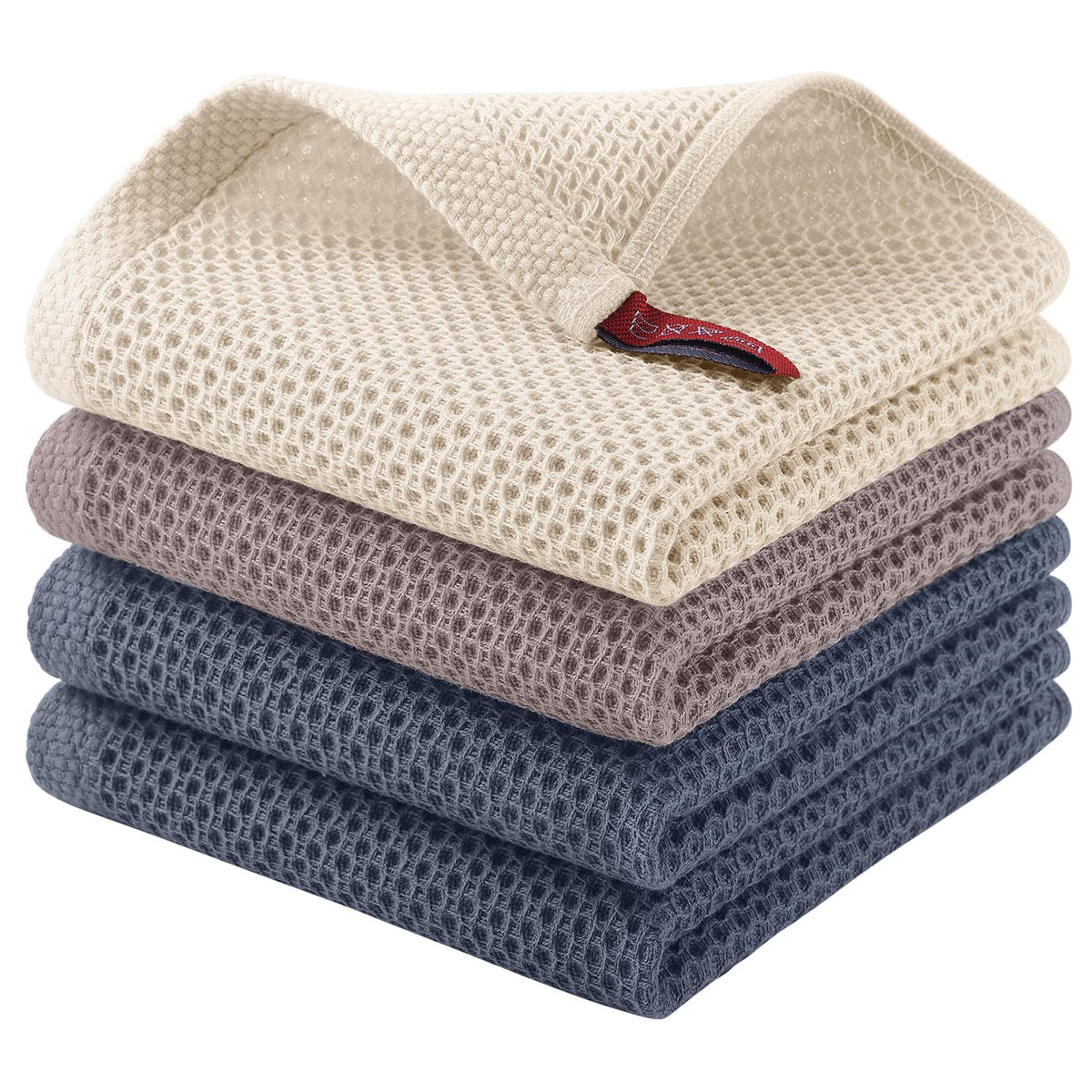 Homaxy 100% Cotton Waffle Weave Kitchen Dish Cloths, 4-Pack, Dark Grey