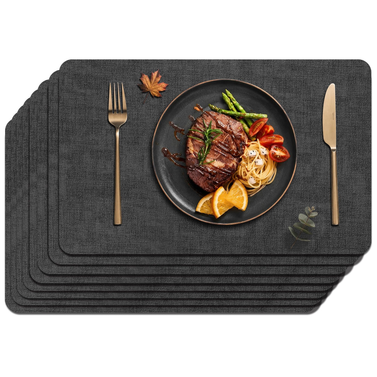 Maxpearl Faux Leather Placemats Set of 6, Easy to Clean, Brown
