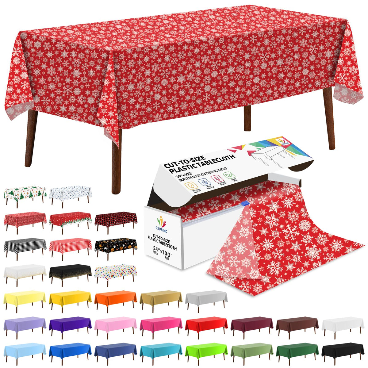 CXPSINC White Plastic Table Cloth Disposable Tablecloth Roll 54 Inch X 300 Feet Plastic Table Cover Roll with Slide Cutter for Picnics, Parties, Banquet, Birthdays, Weddings
