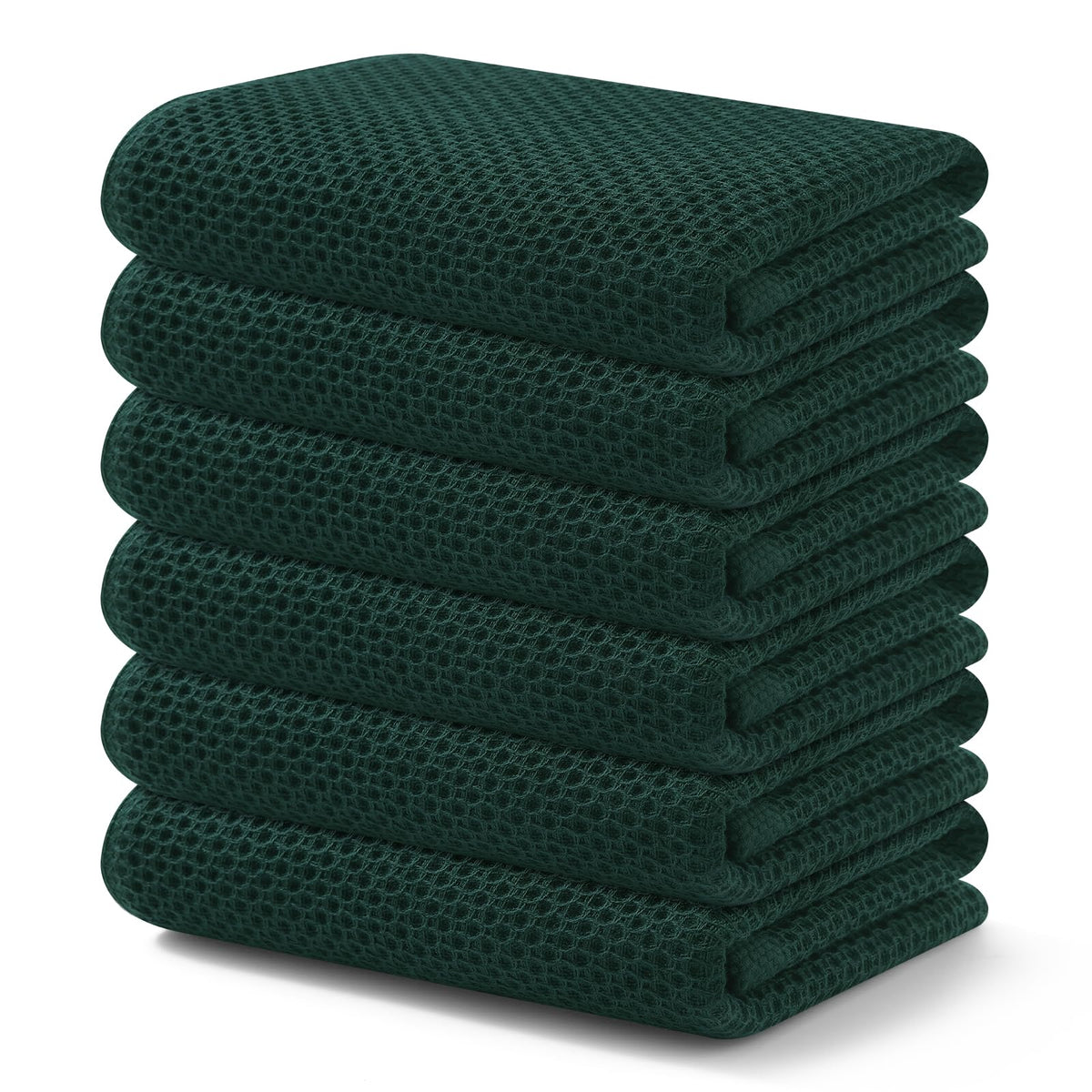 Kitinjoy 100% Cotton Waffle 6-Pack Kitchen Towels, 12" x 12", Dark Grey