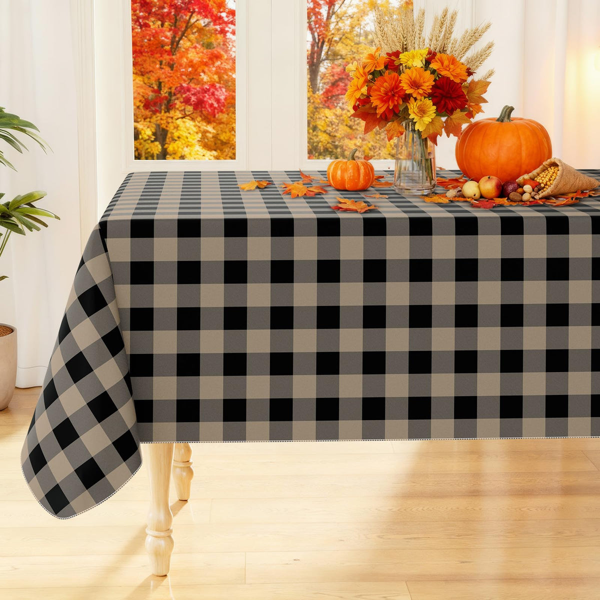 Smiry Fall Tablecloth, Flannel Backed Vinyl Table Cloth, 60"x84"