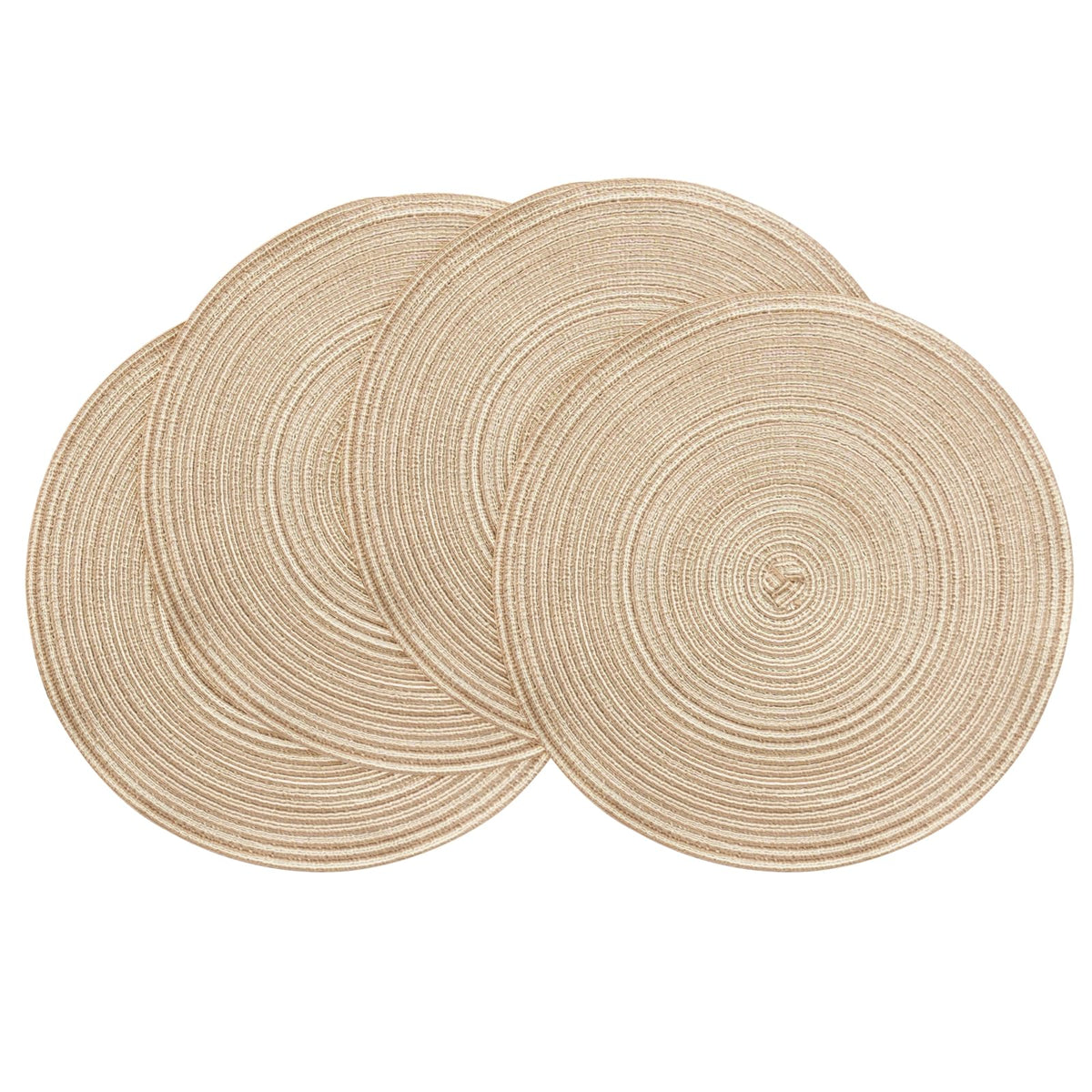 Floroom 15 Inch Round Braided Placemats Set of 4, Washable Heat Resistant Cotton Polyester Circle Place Mats for Kitchen Dining Table - Navy Blue