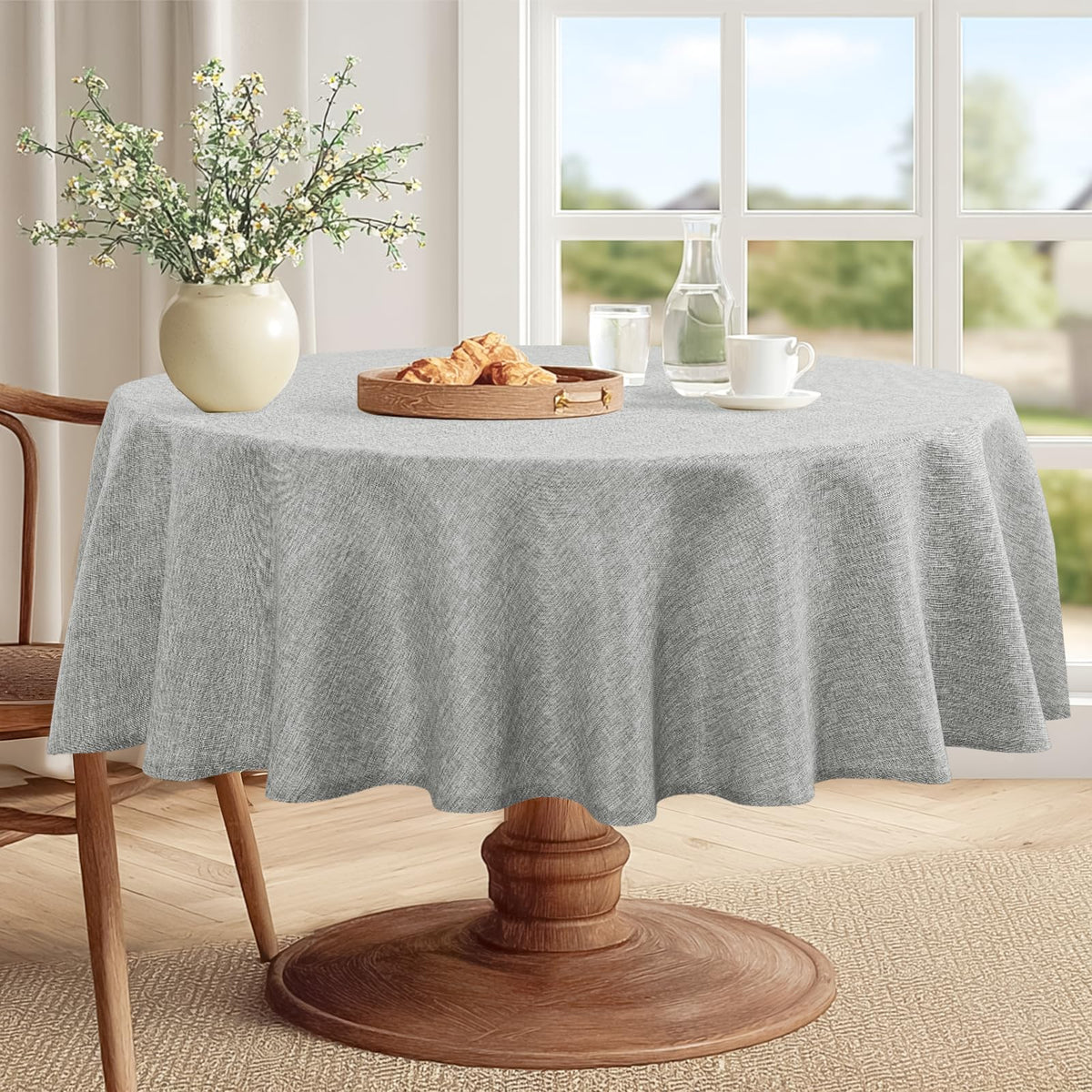 JIUZHEN Faux Linen Rectangle Tablecloth, Wrinkle Stain Resistant Farmhouse Textured Table Cloth Decorative Fabric for Kitchen, Dining, Party, Wedding,Outdoor Use,90 x 132 Inch,Beige